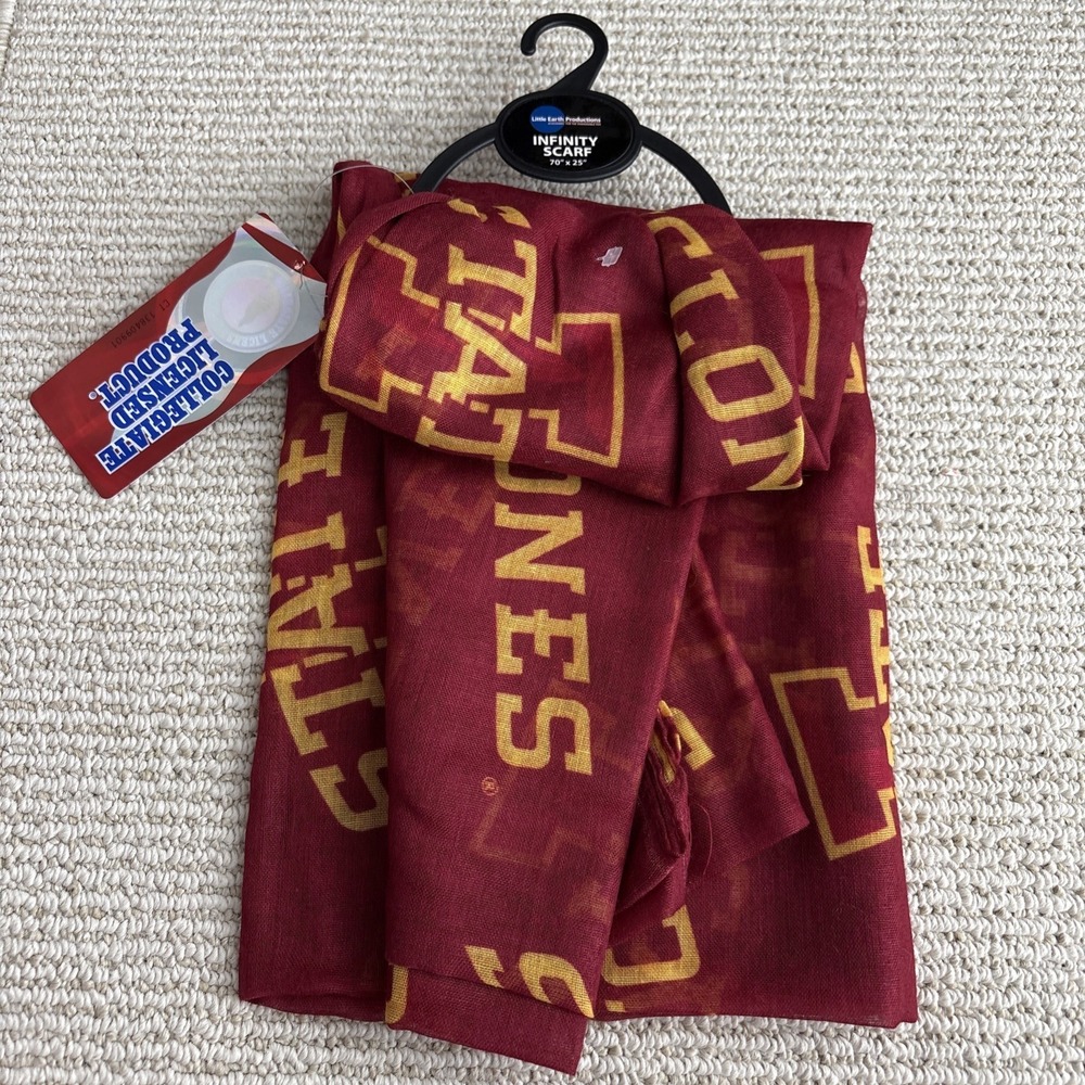 NWT NCAA Iowa State Cyclones Tartan Infinity Scarf lightweight 70" X 25" sheer